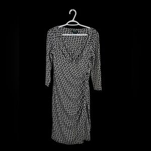 Ralph Lauren. Black & White Printed Faux-Wrap Dress.